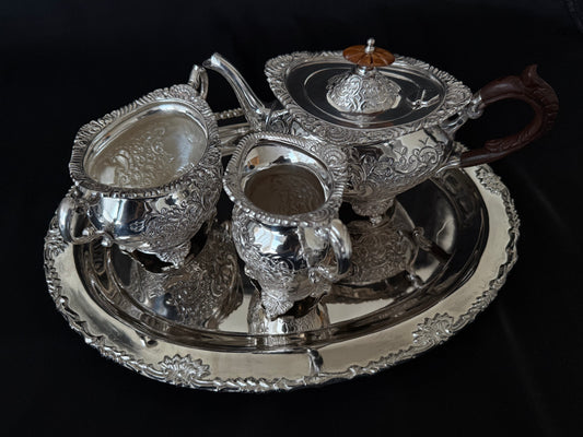 Regal Victorian Silver-Plated Tea & Coffee Set with Tray for Luxury Homes