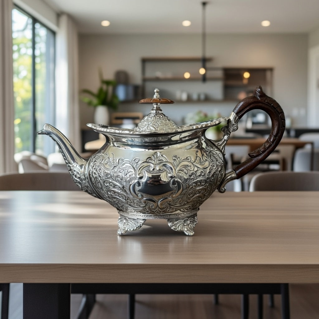 Regal Victorian Silver-Plated Tea & Coffee Set with Tray for Luxury Homes