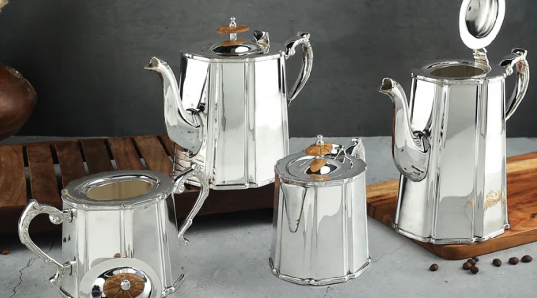 antique English silver coffee sets