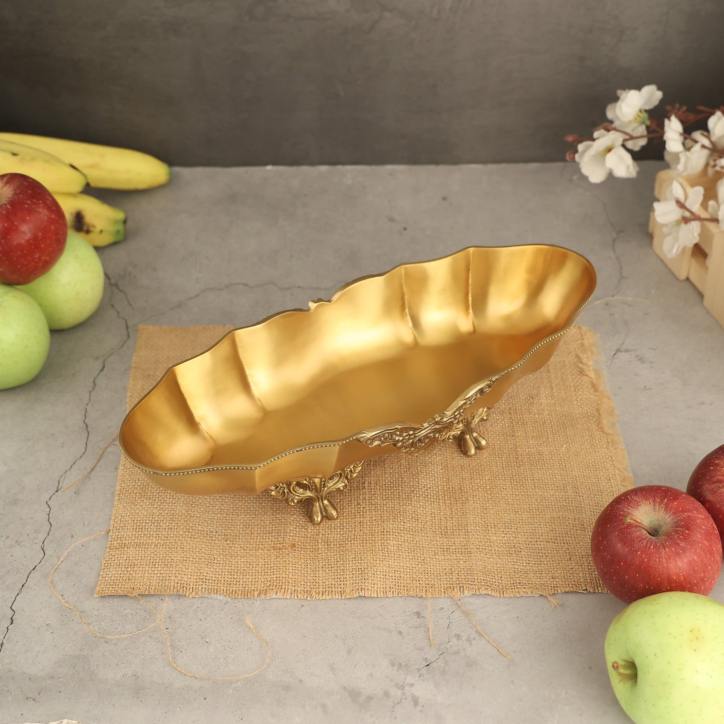 Antique Brass Serving Tray: Handcrafted Luxury Table Centerpiece
