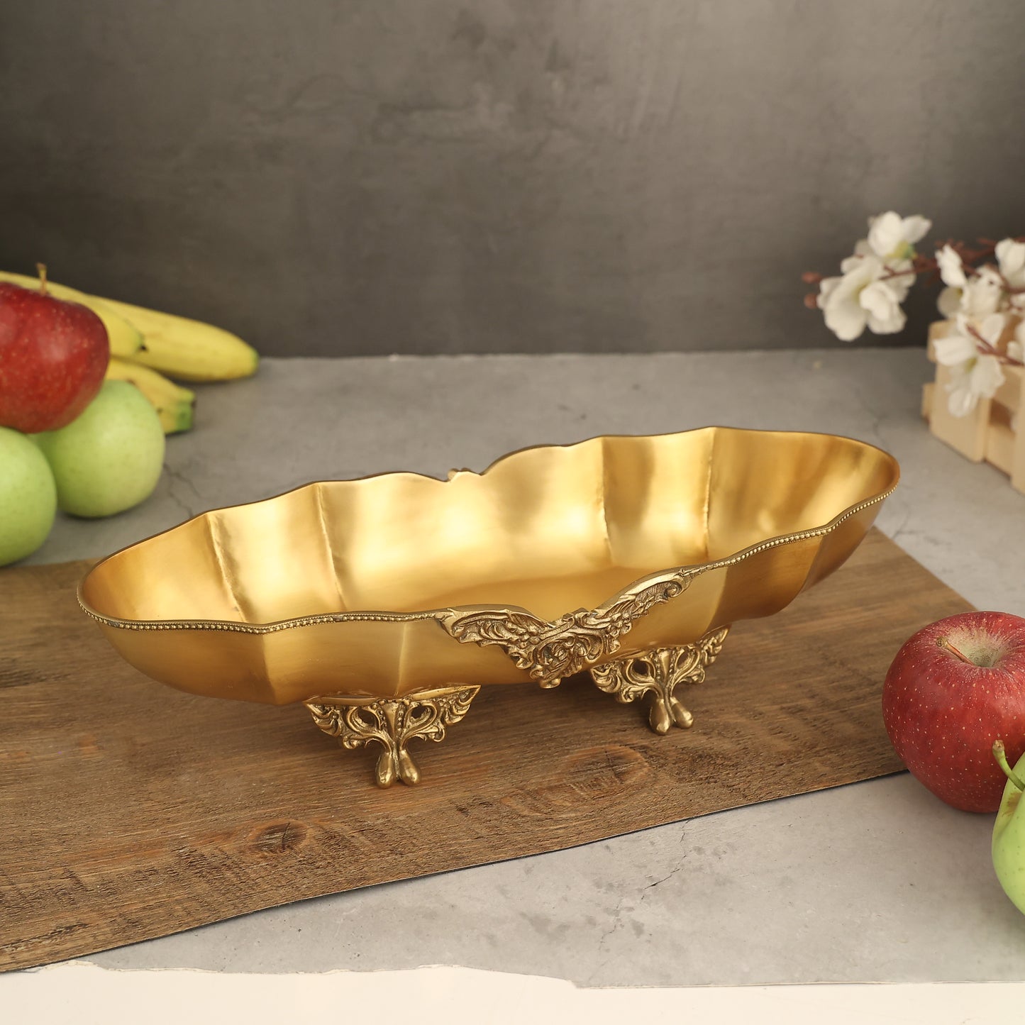 Antique Brass Serving Tray: Handcrafted Luxury Table Centerpiece