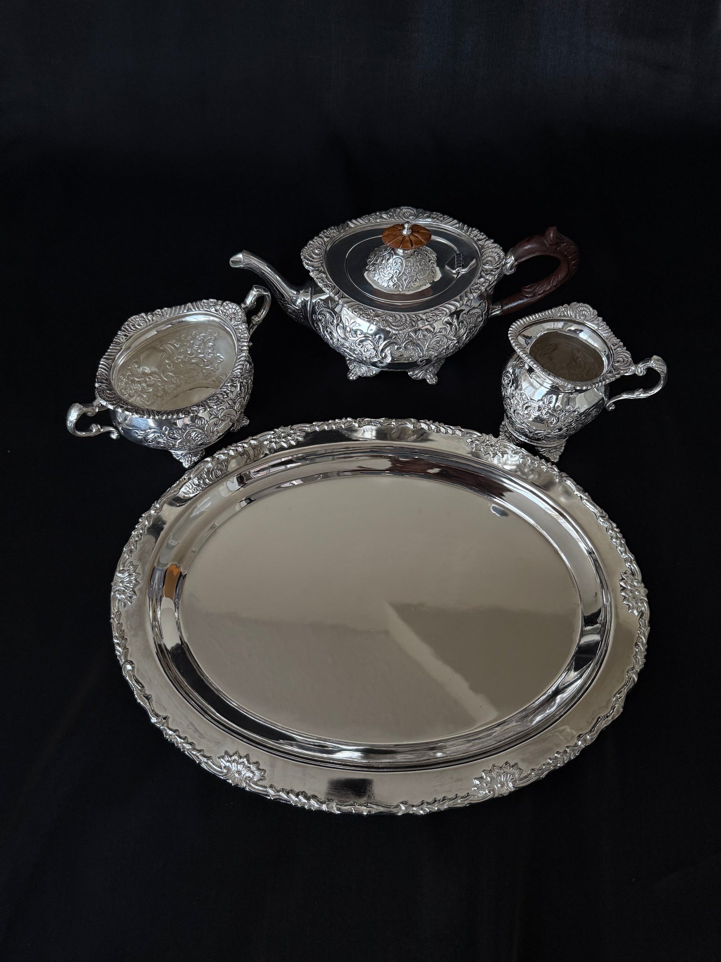 Regal Victorian Silver-Plated Tea & Coffee Set with Tray for Luxury Homes