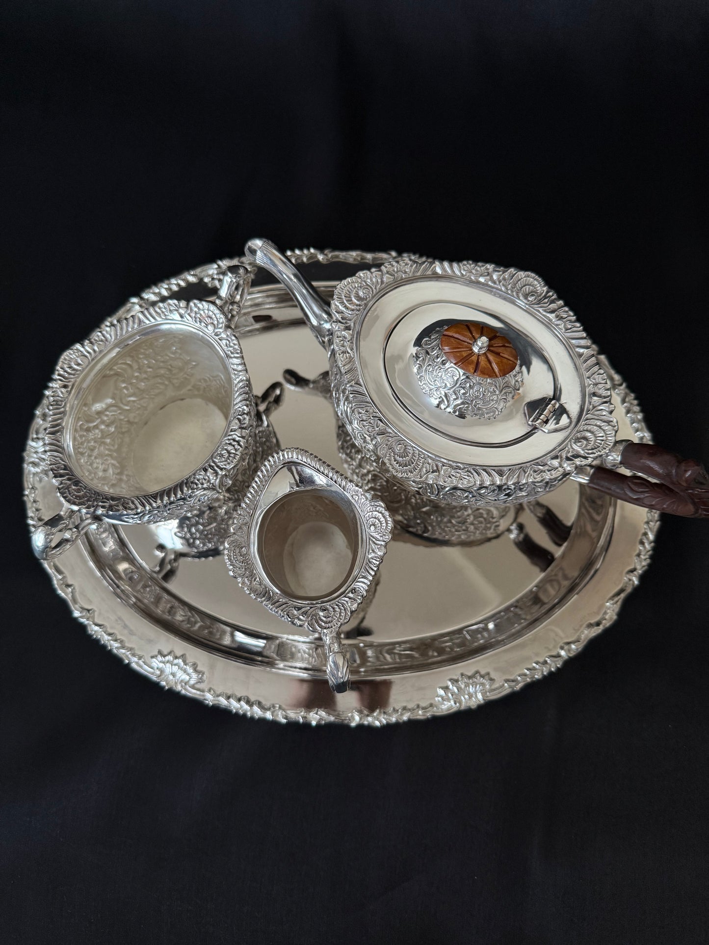 Regal Victorian Silver-Plated Tea & Coffee Set with Tray for Luxury Homes