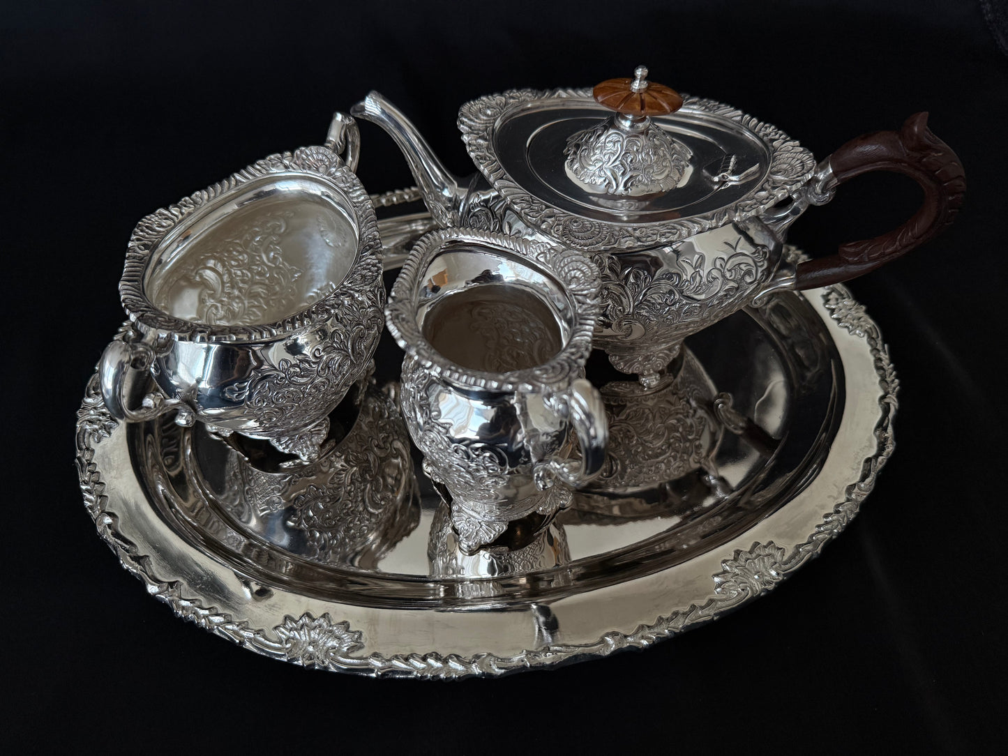 Regal Victorian Silver-Plated Tea & Coffee Set with Tray for Luxury Homes