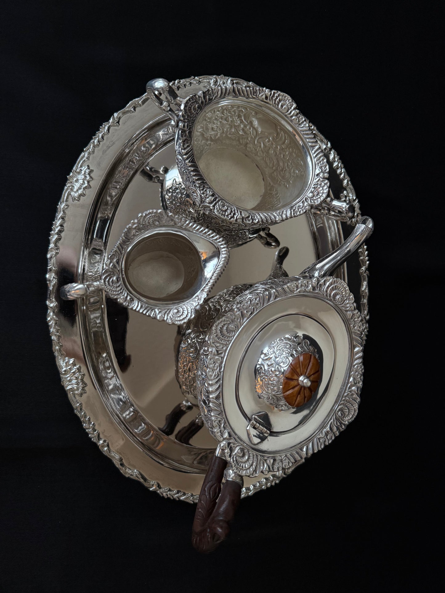 Regal Victorian Silver-Plated Tea & Coffee Set with Tray for Luxury Homes