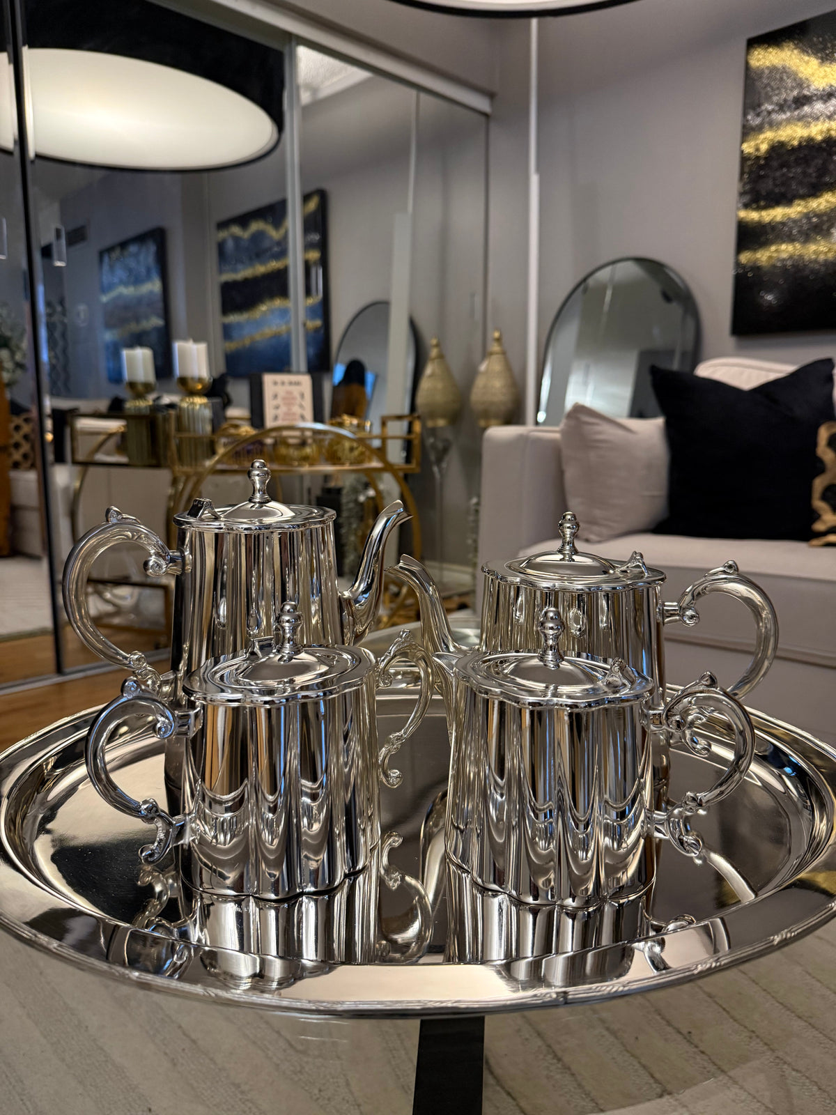 Royal English Silver Tea & Coffee Set – Victorian Inspired Silver Plated Serving Set with Tray for Luxury Home Décor & Premium Gifting