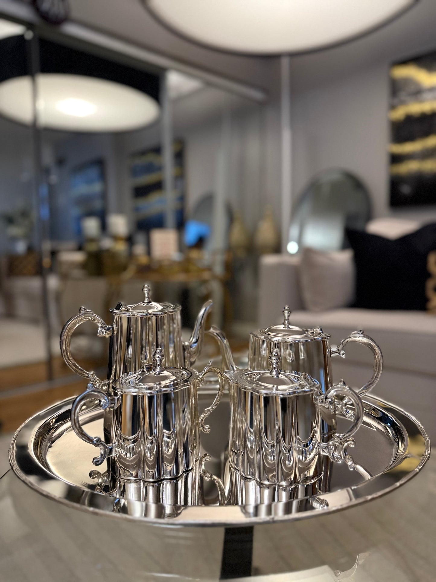 Royal English Silver Tea & Coffee Set – Victorian Inspired Silver Plated Serving Set with Tray for Luxury Home Décor & Premium Gifting