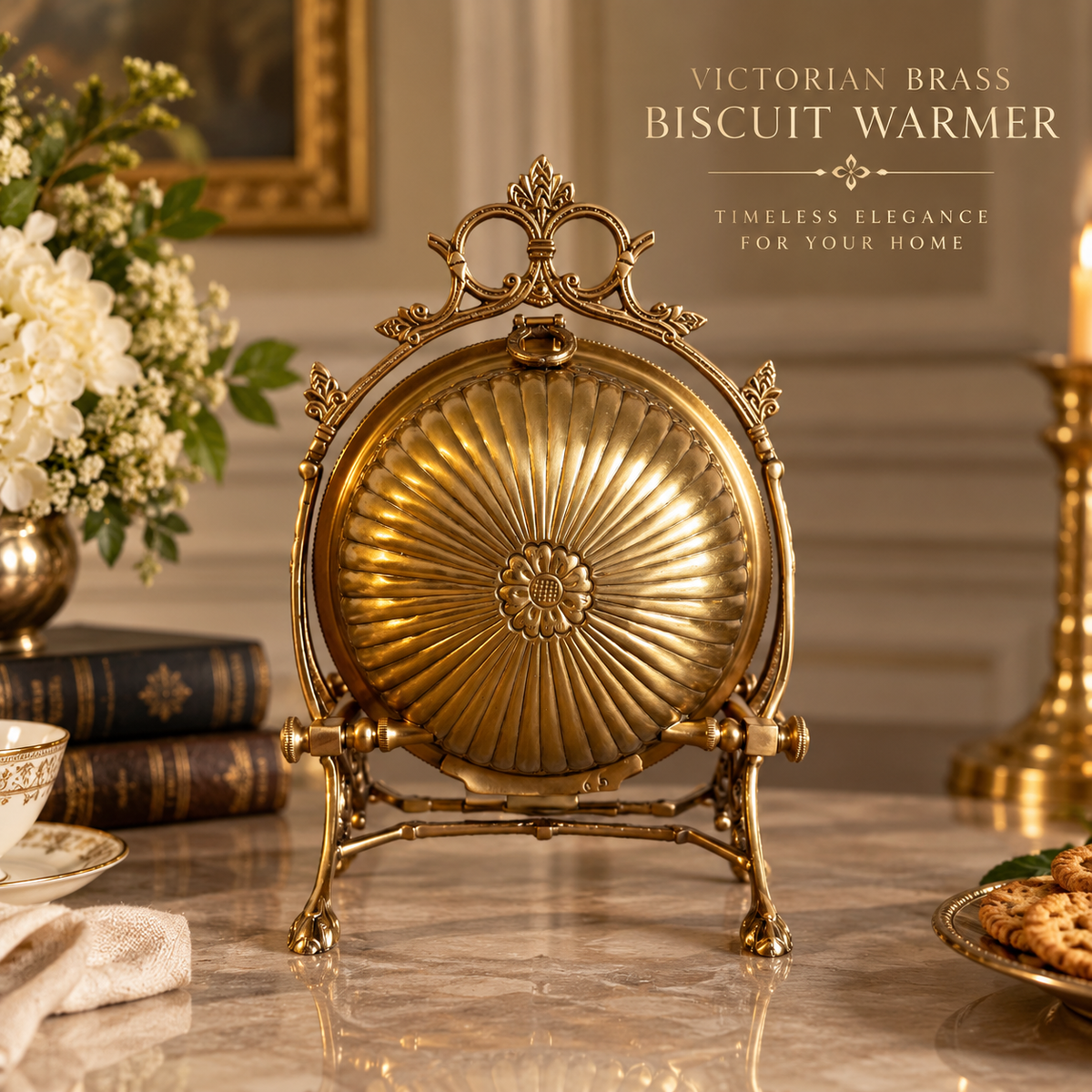 Victorian Brass Biscuit Warmer – Antique Style Table Centerpiece & Decorative Home Accent