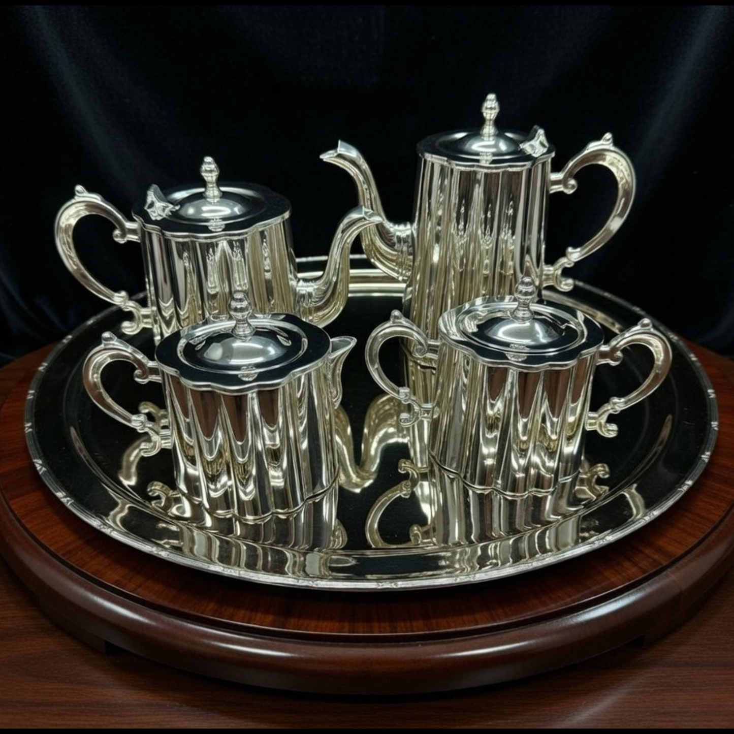 Royal English Silver Tea & Coffee Set – Victorian Inspired Silver Plated Serving Set with Tray for Luxury Home Décor & Premium Gifting