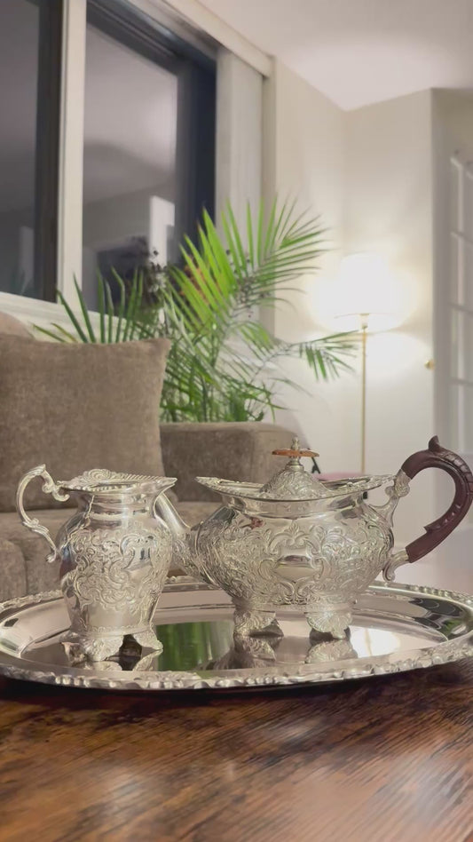 Regal Victorian Silver-Plated Tea & Coffee Set with Tray for Luxury Homes