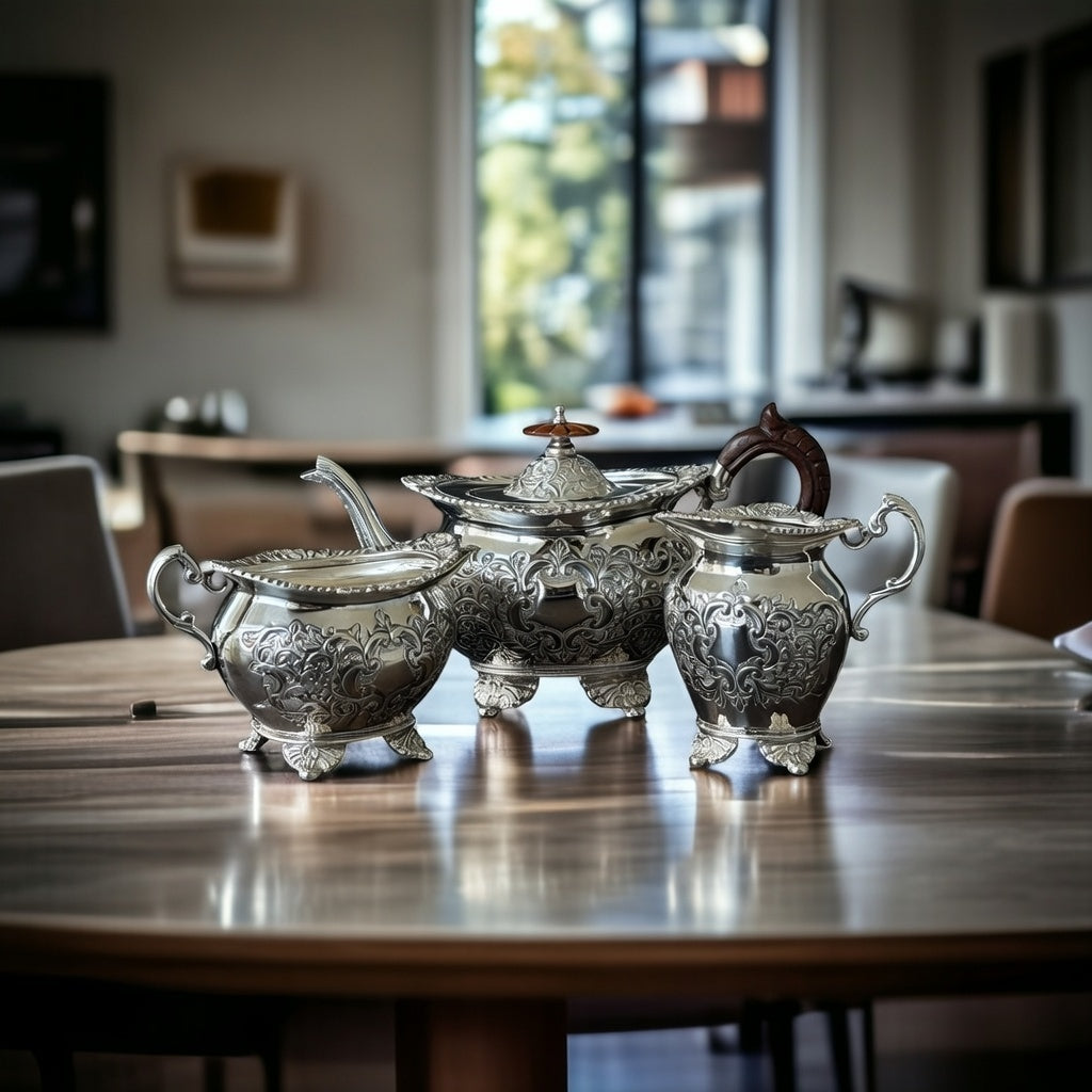 Regal Victorian Silver-Plated Tea & Coffee Set for Luxury Homes