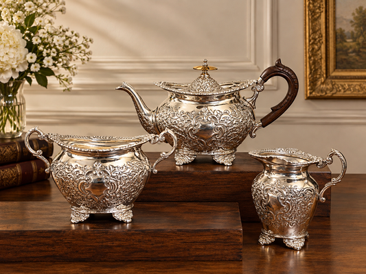 Regal Victorian Silver-Plated Tea & Coffee Set with Tray for Luxury Homes