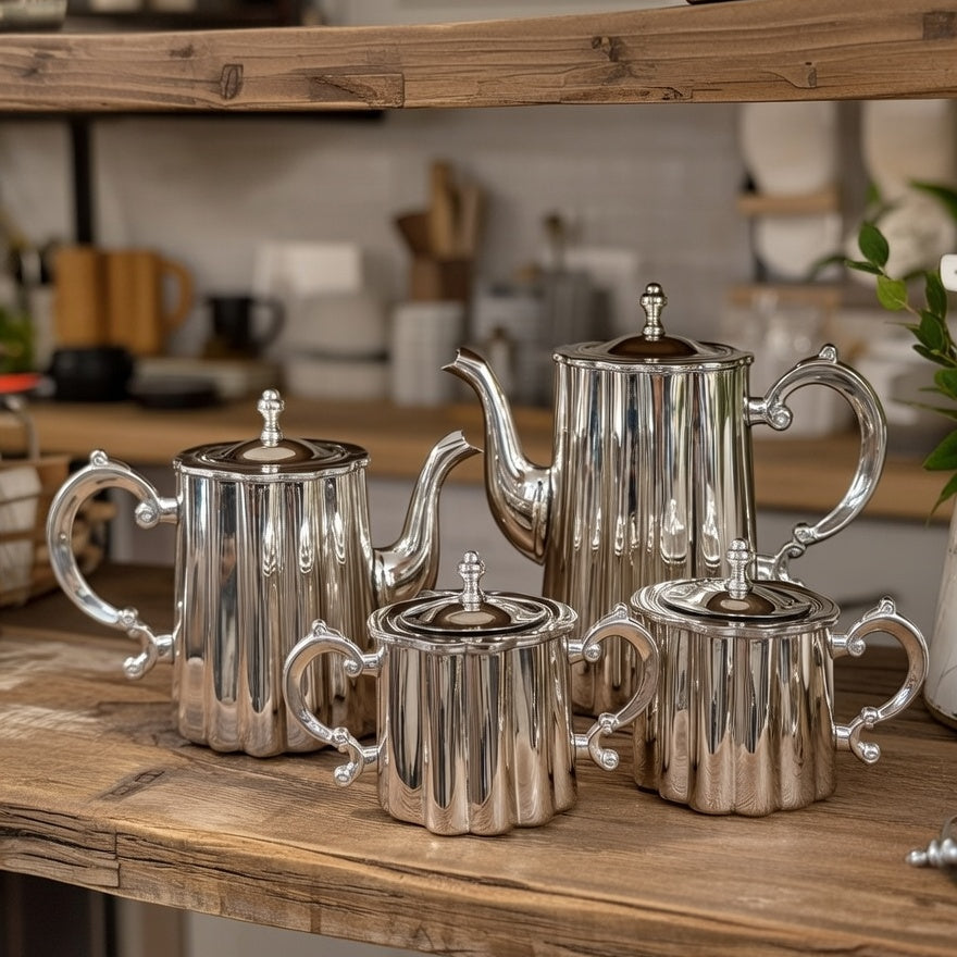 Royal English Silver Tea & Coffee Set – Victorian Inspired Silver Plated Serving Set for Luxury Home Décor & Premium Gifting